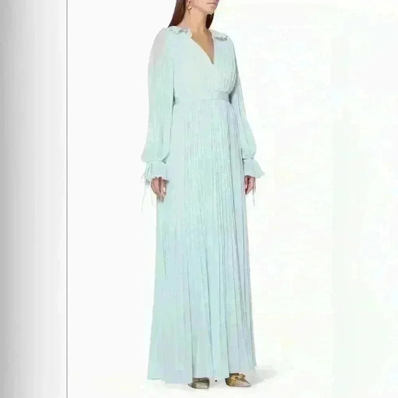 Self Portrait Blue Pleated Goddess Dress Gown Size Medium - Picture 1 of 13